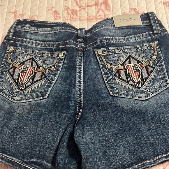 Miss Me Pants - Miss Me Blue Denim Shorts with Embroidered Design